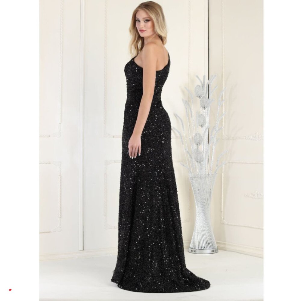 Black Gala Asymmetrical Split Cascade Sleeve Shea… - image 2